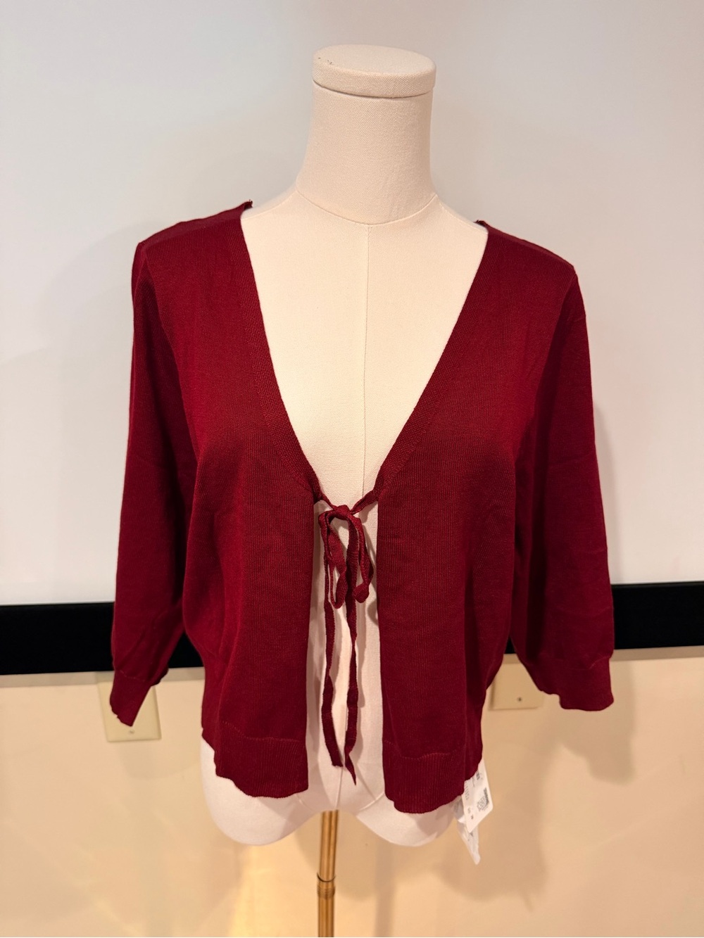 Tie-Front Open Cardigan in Deep Wine